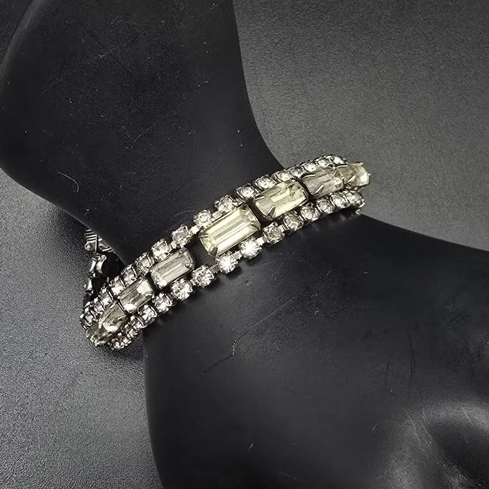 Vintage Clear Rhinestone Bracelet Glam Costume Jewelry